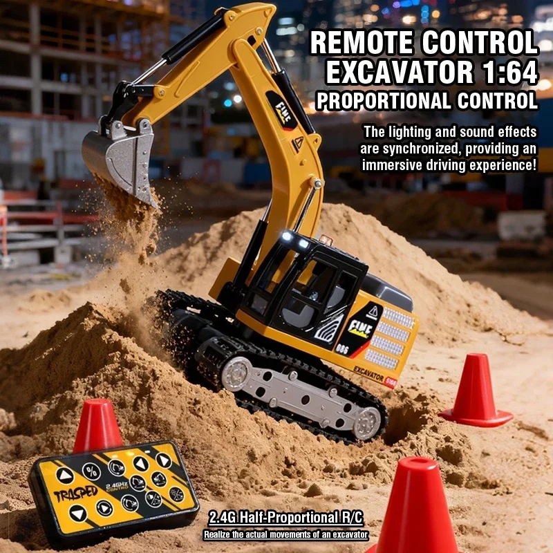 1/64 Scale Remote Control Mini Excavator Full-Scale Model Engineering Vehicle Toy for Kids Collectors Decompression Toy Boy