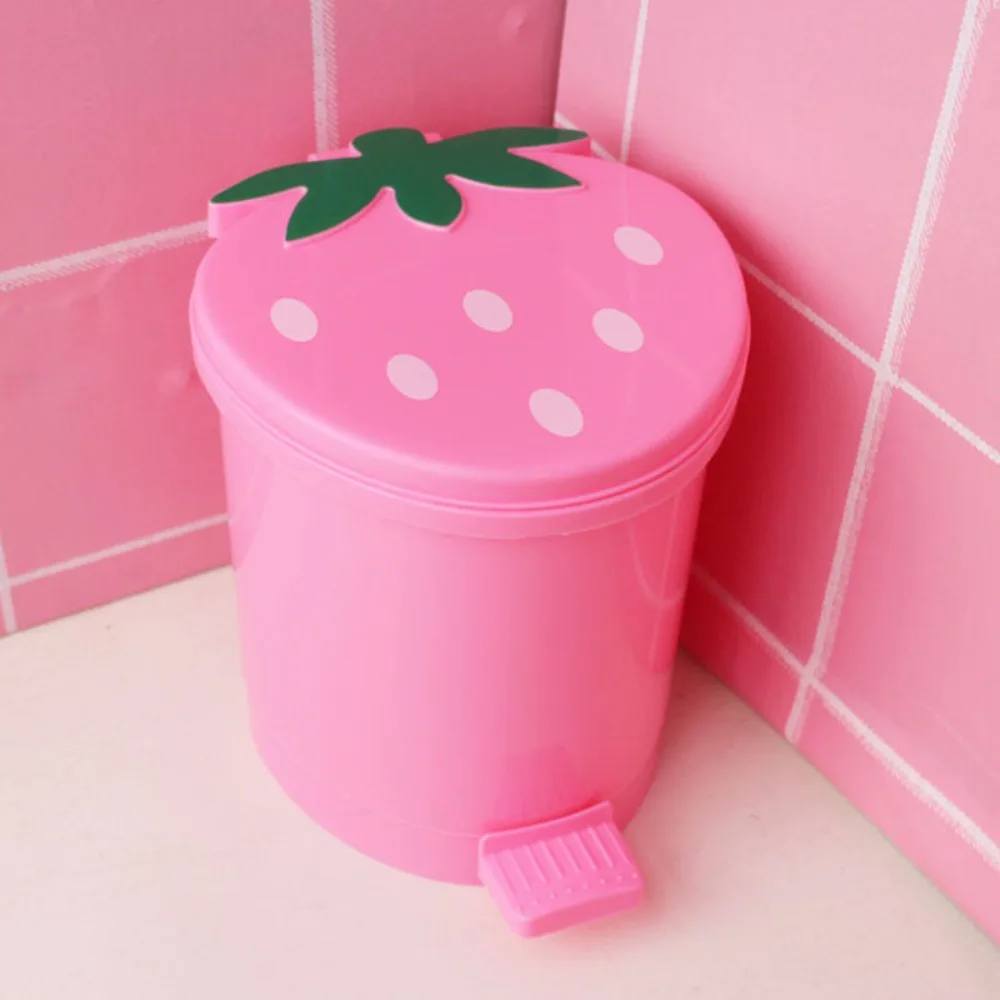 Description Picture 4 of itemPlastic 1Pcs Pink With Lid Pop-Up Home Supplies No Odor Strawberry Decorative Wastebasket Dustbin Trash Basket Trash Can