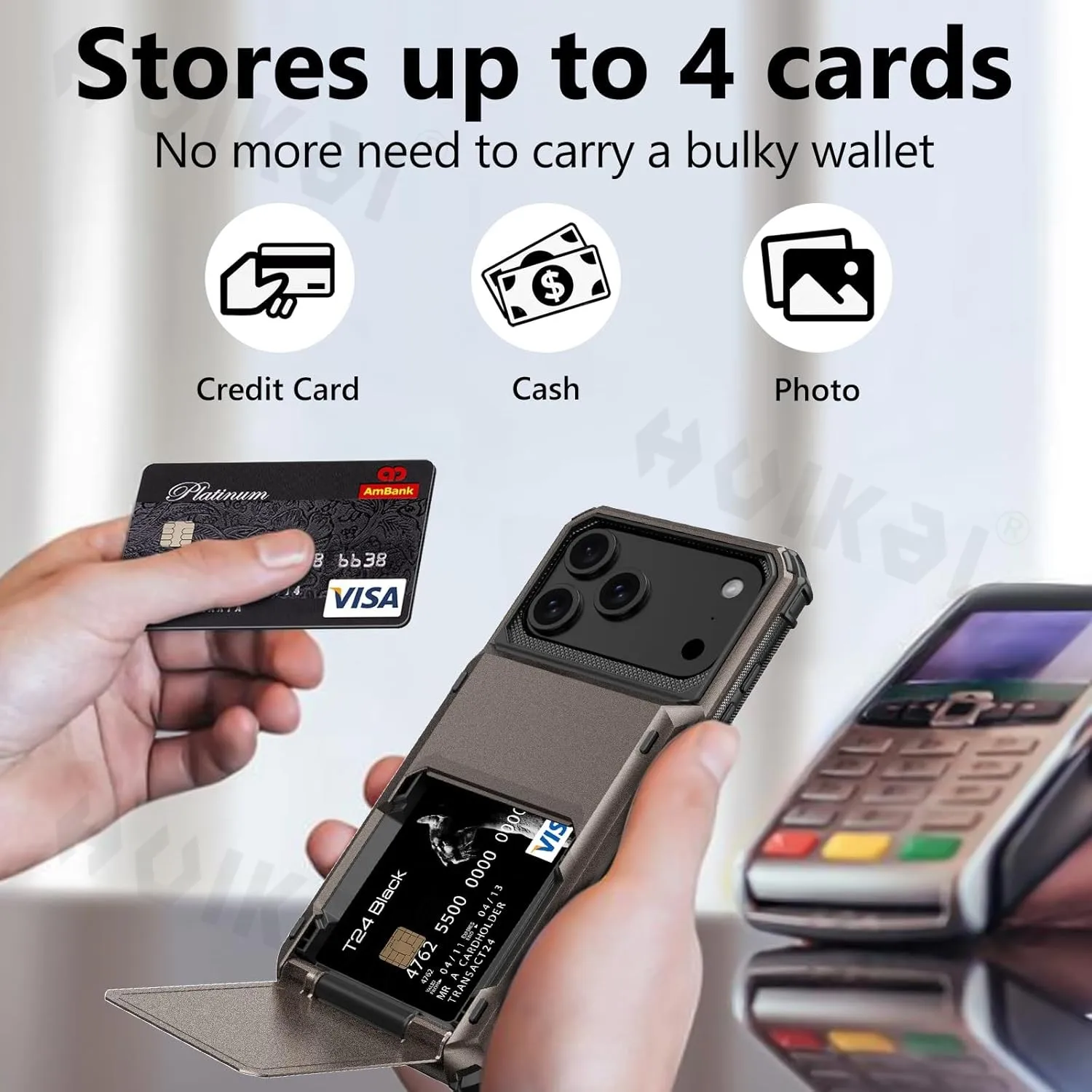 Premium Card Holder Wallet Case with Hidden Flip Slot and Protective Hard Back Cover