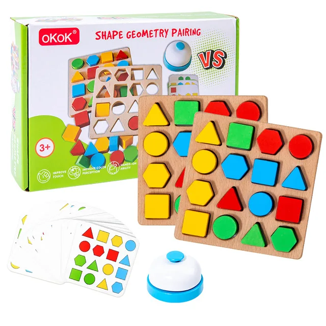 1set Wooden Geometric Shape Matching Building Blocks, Tabletop Competitive Game To Train Children's Thinking Skills Halloween Ch 2