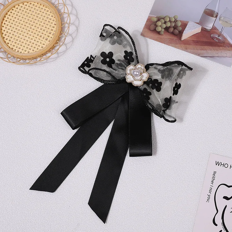 

Fashion College Style Bow Tie Brooch Women's Camellia Bows Lace Rhinestone Pins Korean Skirt Shirt Collar Flowers Accessories