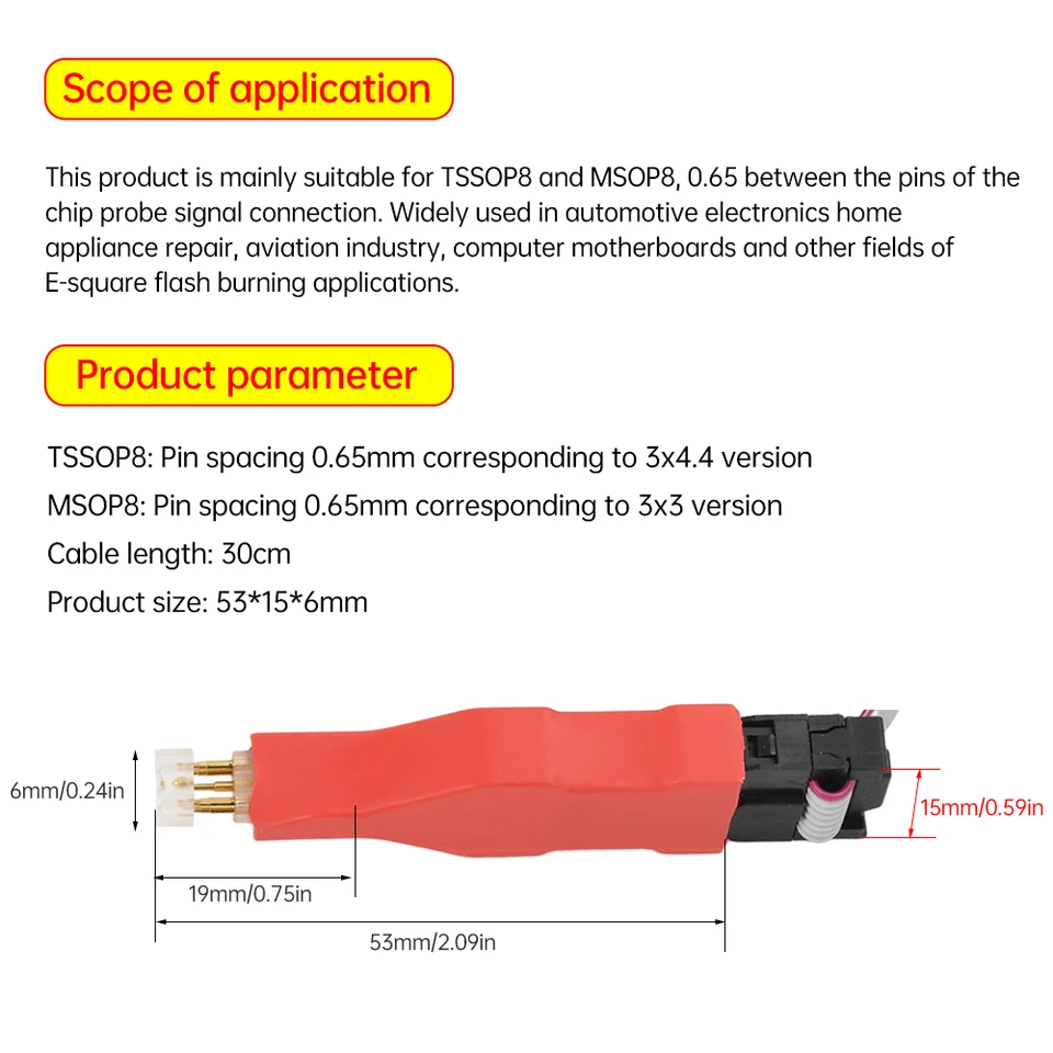 TSSOP8/MSOP8 Chip Molla Pin Brucia Lettura Scrittura Test Sonda con TSSOP8/MSOP8 Chip Molla Pin Brucia Lettura Scrittura Test Sonda con