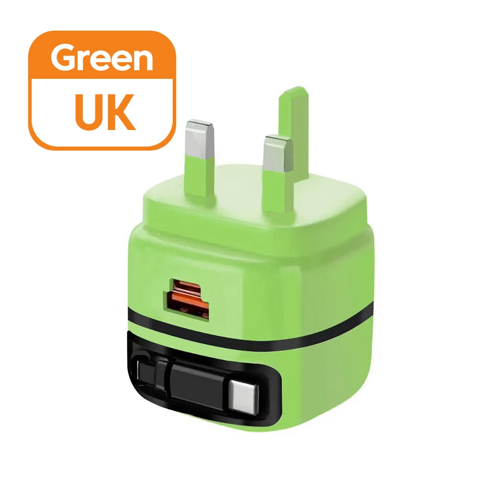 Universal 65W USB-C Charger with Telescopic Cable and EU/UK Plugs
