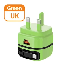 Universal 65W USB - C Charger with Telescopic Cable and EU/UK Plugs - Green UK