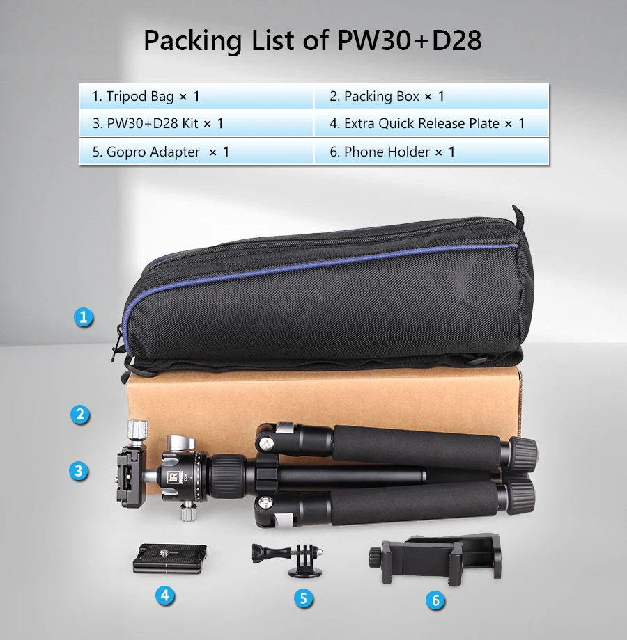 GoPro, alumínio portátil Desktop tripé, baixa gravidade, BallHead, carga 10kg