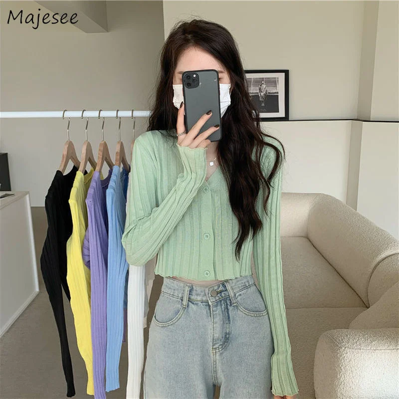 

6 Colors Sun-proof Cardigan Women Thin Summer Sweaters Harajuku Cropped Clothes Knitting Elegant Ropa Mujer Long Sleeve Slim New