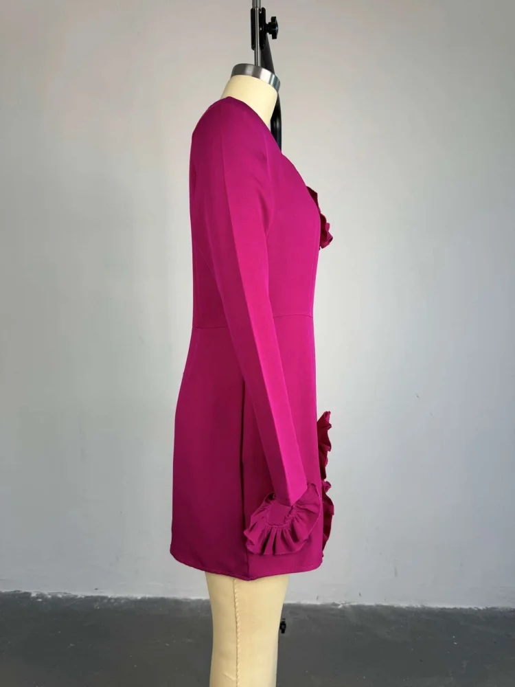 Wmstar Dresses Women Elegant Flower Decoration Long Sleeve Sweet Office Lady Midi Dress Spring Clothes Wholesale Dropshipping