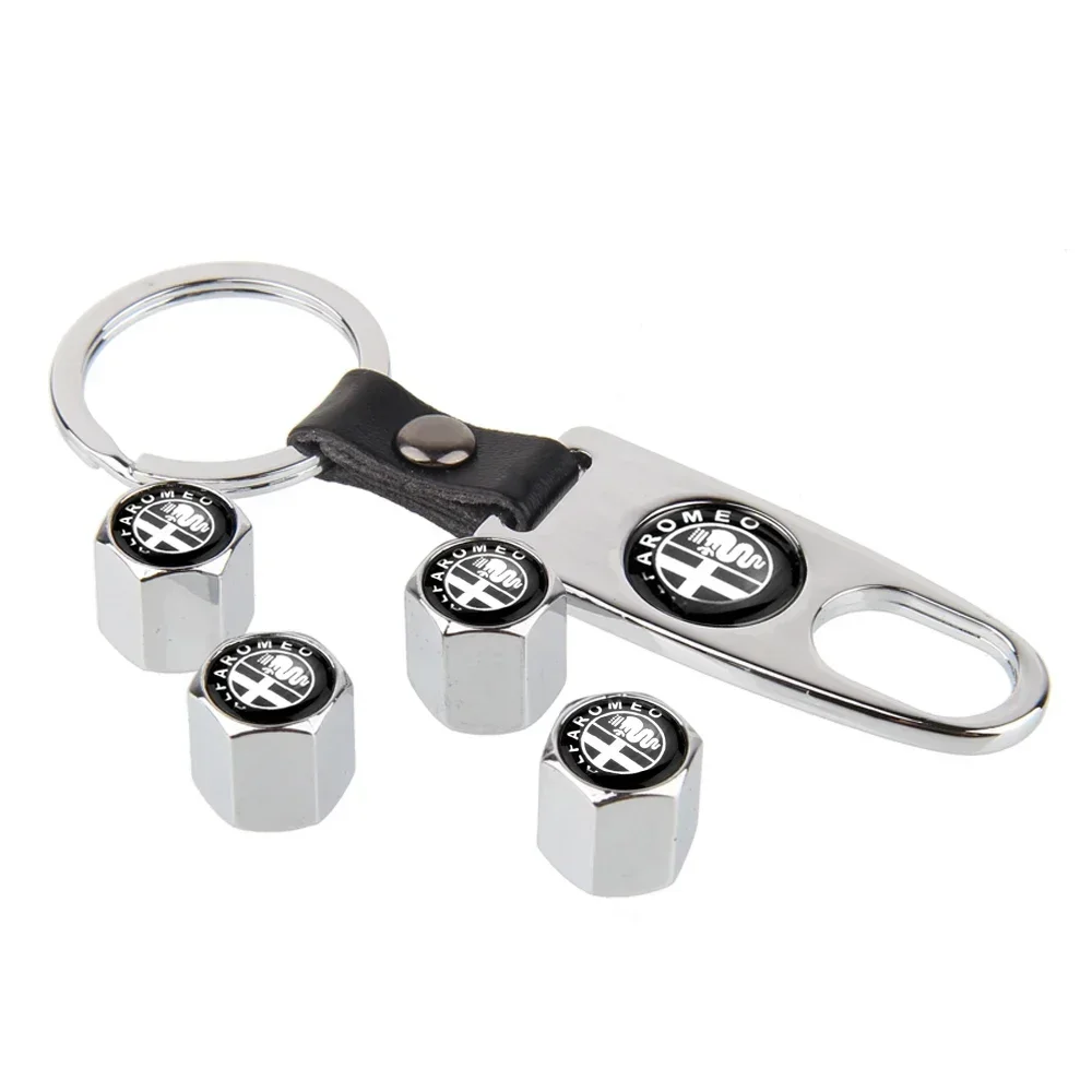 Elegant 4PCS Car Tire Valve Caps with Keychain Decoration - Premium Auto Accessories Collection