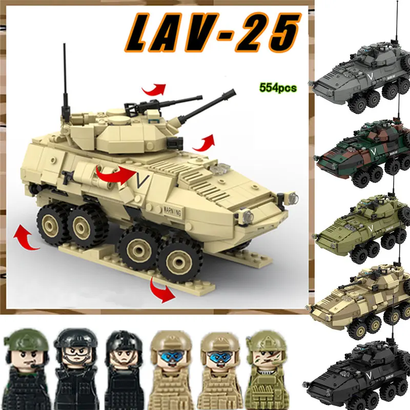 

WW2 Military US Army LAV-25 Figures Infantry Fighting Vehicle Building Blocks Model Tank Armored Weapons Toys Children's Gifts