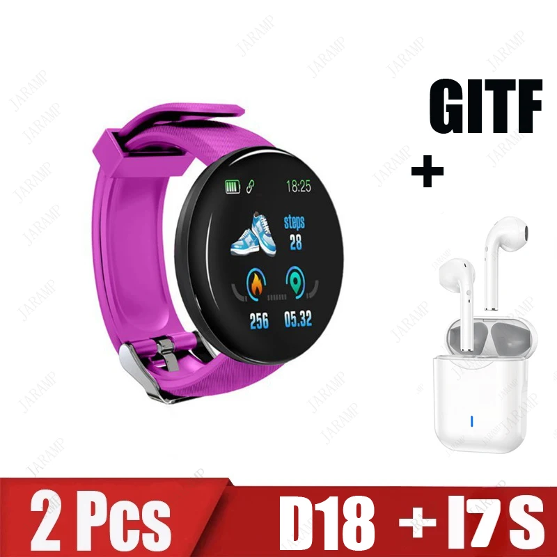 2Pcs D18 I7s Smart Watch Men Blood Pressure Smartwatch Women Waterproof Sport Heart Rate Fitness Tracker Smart Clock Watches New 