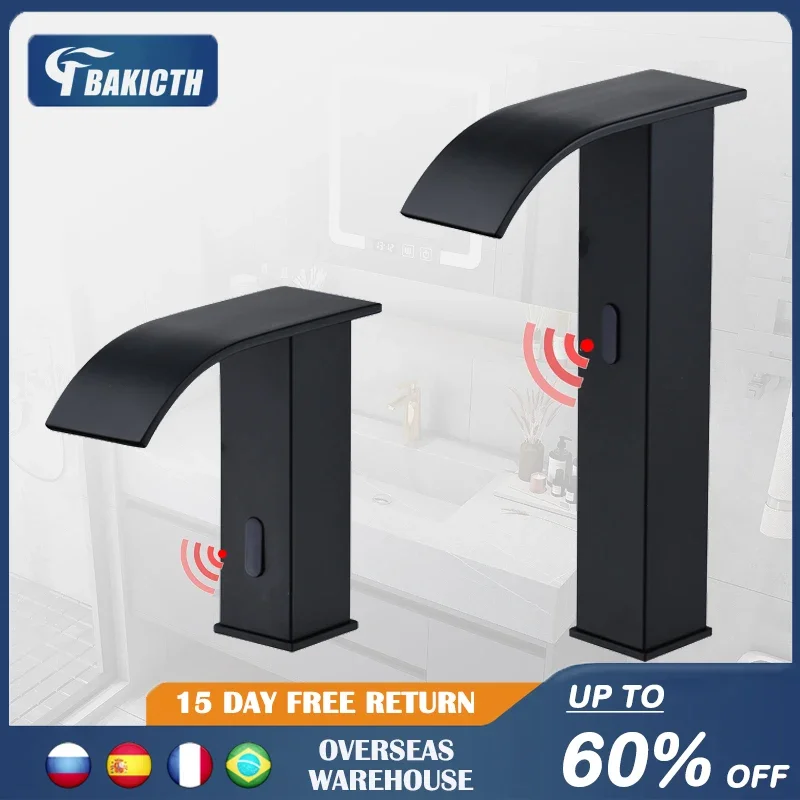 Black Bathroom Faucet Mounted Deck Automatic Sensor Water Mixer Crane Free Touch Sink Tap Bathroom Sink Faucets grifo basin faucet bathroom faucet