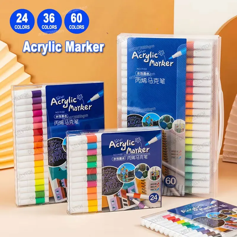12/24/36/60 Color Acrylic Paint Art Marker Pen DIY Painting Drawing For Card Ceramic Stone Mug Glass Fabric Clothes Shoes Wood marker pens,color marker pens,pen marker,paint marker pen,markers pen,marker pen,acrylic paint markers,art marker pens,art markers,paint marker pens