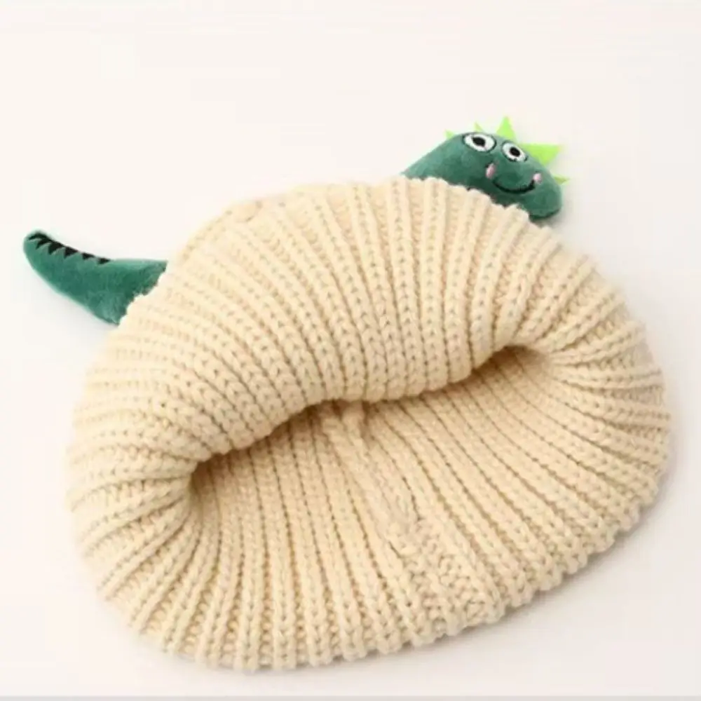 New Cute Dinosaur Knitted Hat Warm Windproof Warm Hat Thicken Solid Color Pullover Cap Boys Girls