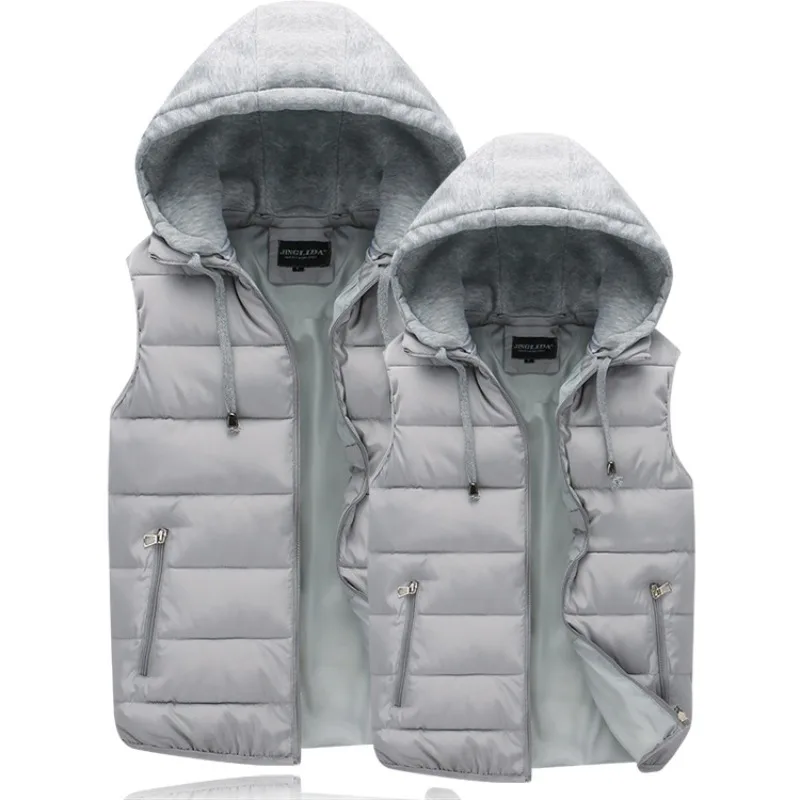 Autumn Winter Vests Hooded Jacket With Zipper Men's Outerwear Cotton Vest Thickened Windproof Warm Cotton Down Vest Men Women