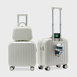 18 Inch Suitcase Boarding Multifunctional Travel Suitcase Student Password Trolley Case Rolling Luggage Bag with Cup holder