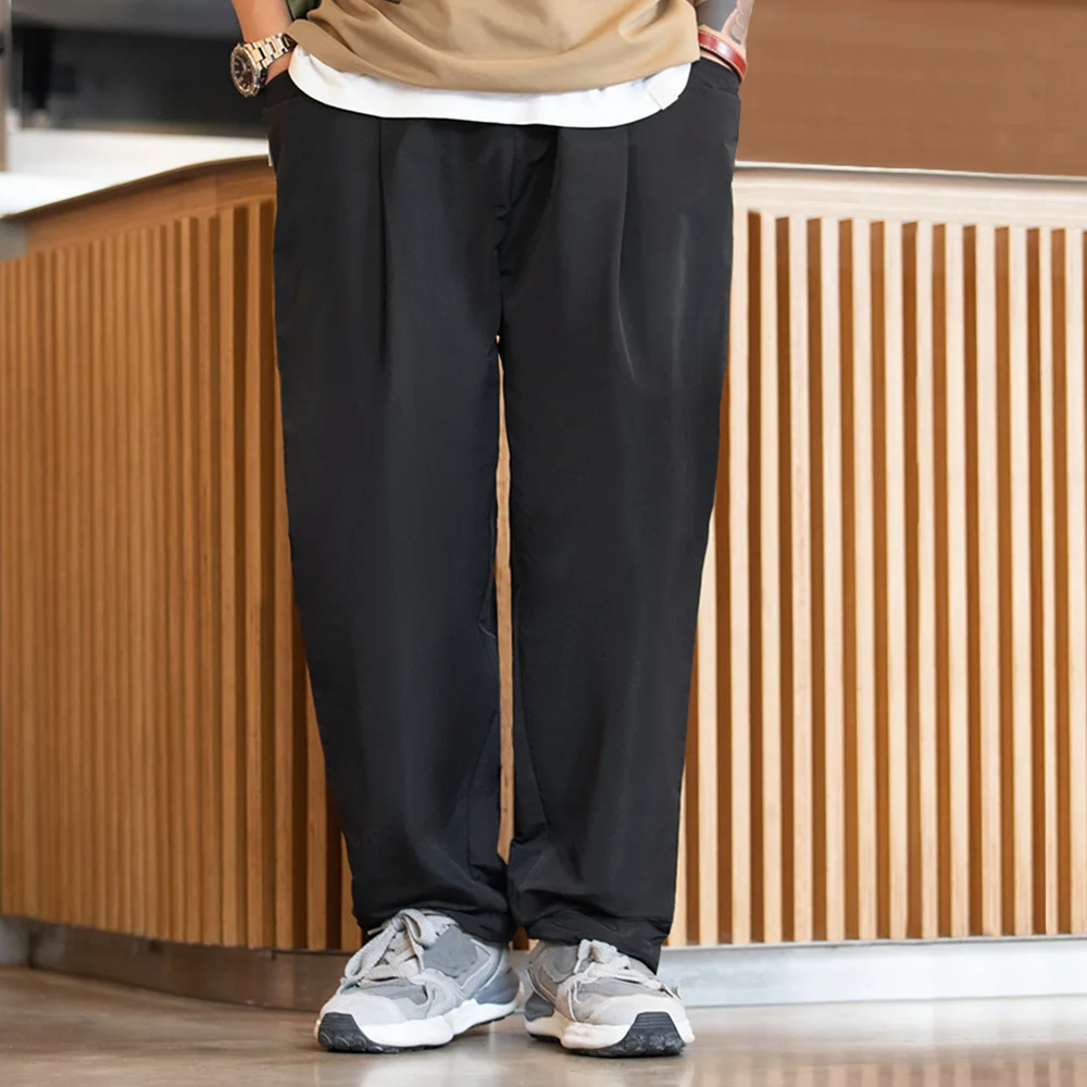 Maden 캐주얼 메모리 섬유 주름 방지 넓은 다리 바지 2023 가을 남성 스트레이트 통기성 바지 느슨한 Drawstring 바..