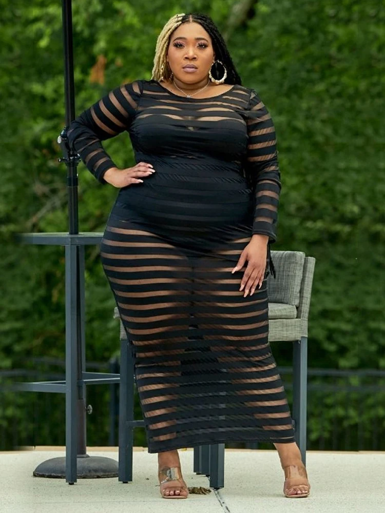Black Dress for Women Spring See Through Dress Transparent Lace Ladies Plus Size Sexy Long Dress Wholesale Dropshipping