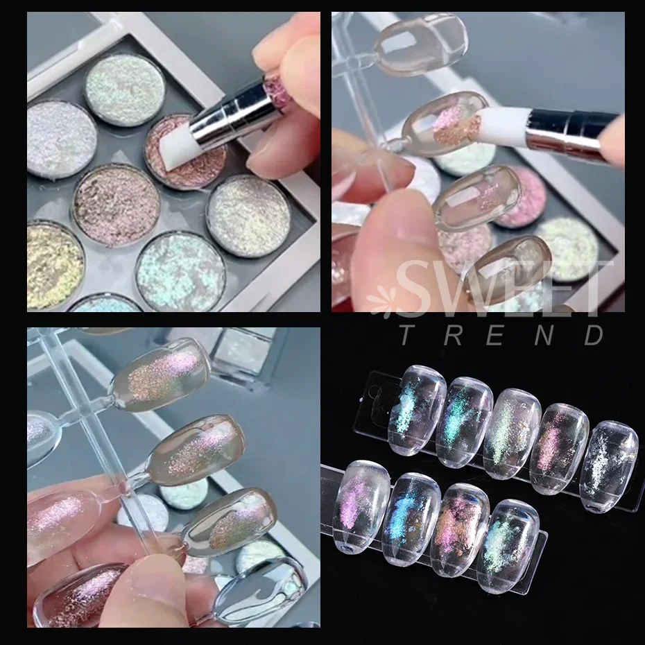6 Grids Bright Bling Mud Nail Solid Pigment Crystal Opal Rubbing Dust Aurora Chrome Glitter Paste Charm Japanese Manicure Flash