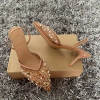 Fashion High Heeled Formal Party Shoes for Lady Luxury Sequin Pearl Stiletto Elengat Mesh Slingbacks Women Modern Sandals - Image 4