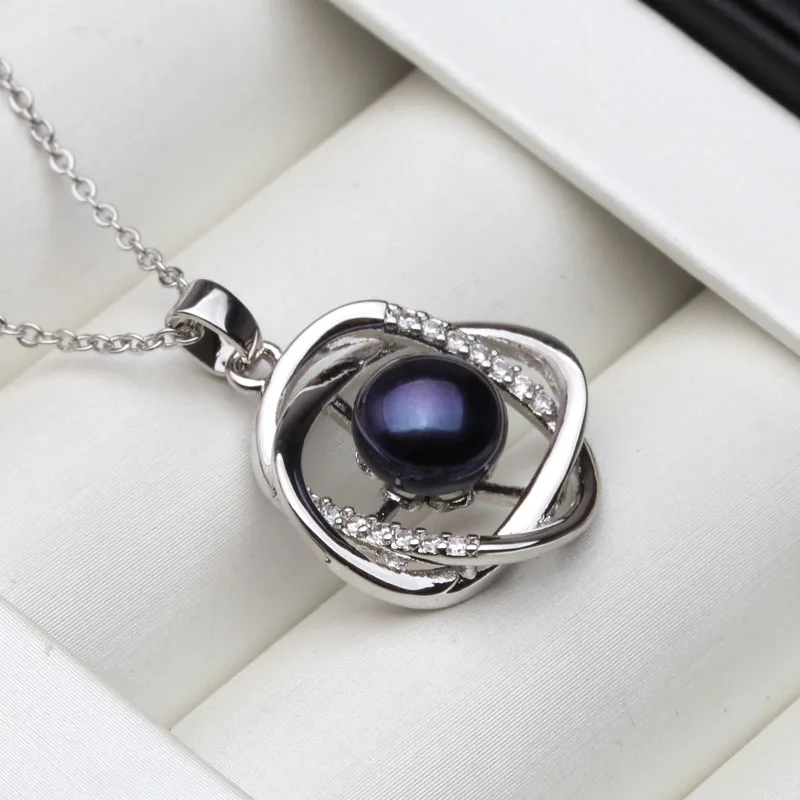 925 Sterling Silver Pendant Women Wedding Black Natural Freshwater Pearl Necklace Engagement Gift