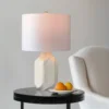 21 Inch Etched Ceramic Table Lamp With Shade, Gloss White Glaze Handcrafted Accent Lamps For Living Room, Bedroom 1