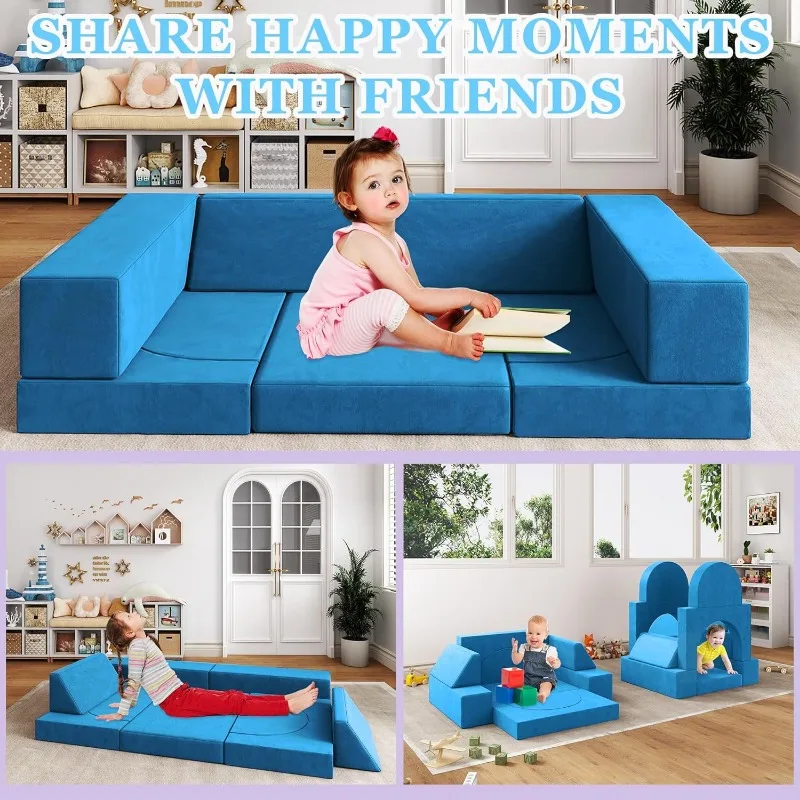 Modular Kids Play Couch 9 in 1 Multifunctional Kids Sofa for Playing, Creativing Indoor Toddler Couch for Boys and Girls (Blue) 4