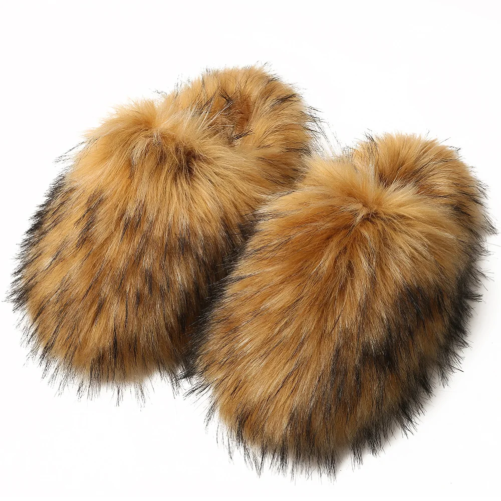 New fluffy slippers female autumn and winter home warm imitation fur non slip set toe hair