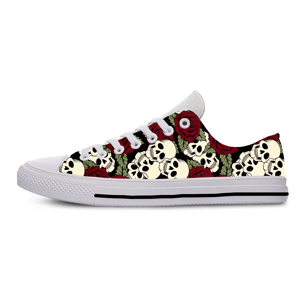 

Кроссовки с низким верхом для мужчин и женщин, повседневные тканевые туфли с принтом черепа, классные, для Хэллоуина