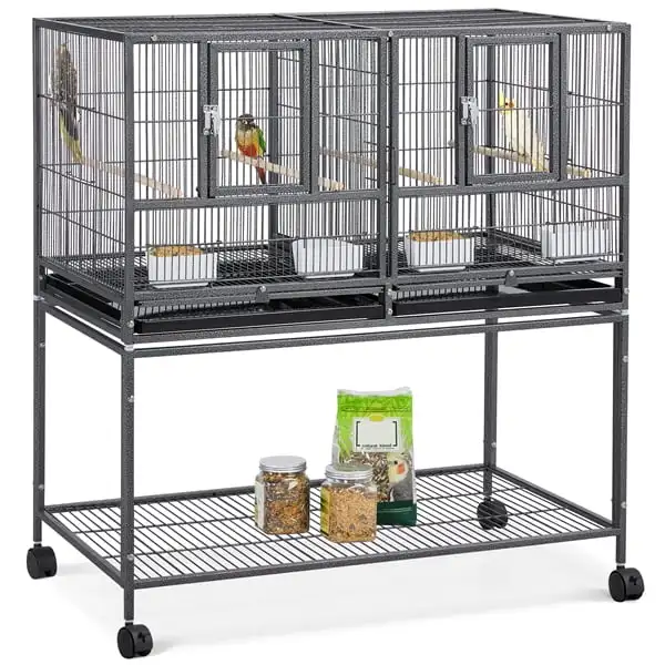 

Rolling Metal Divided Breeder Cage Stackable Wide bird cage with stand for Small Birds Lovebirds Finch Canaries Parakeets Cockat