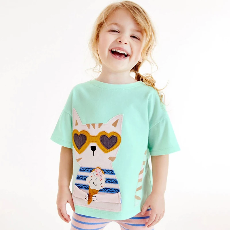 Little maven Summer Girls T Shirts Cute Cats Appliques Baby Girls Tops Tees Shirts for Little Girls Shorts Sleeve Clothes 5