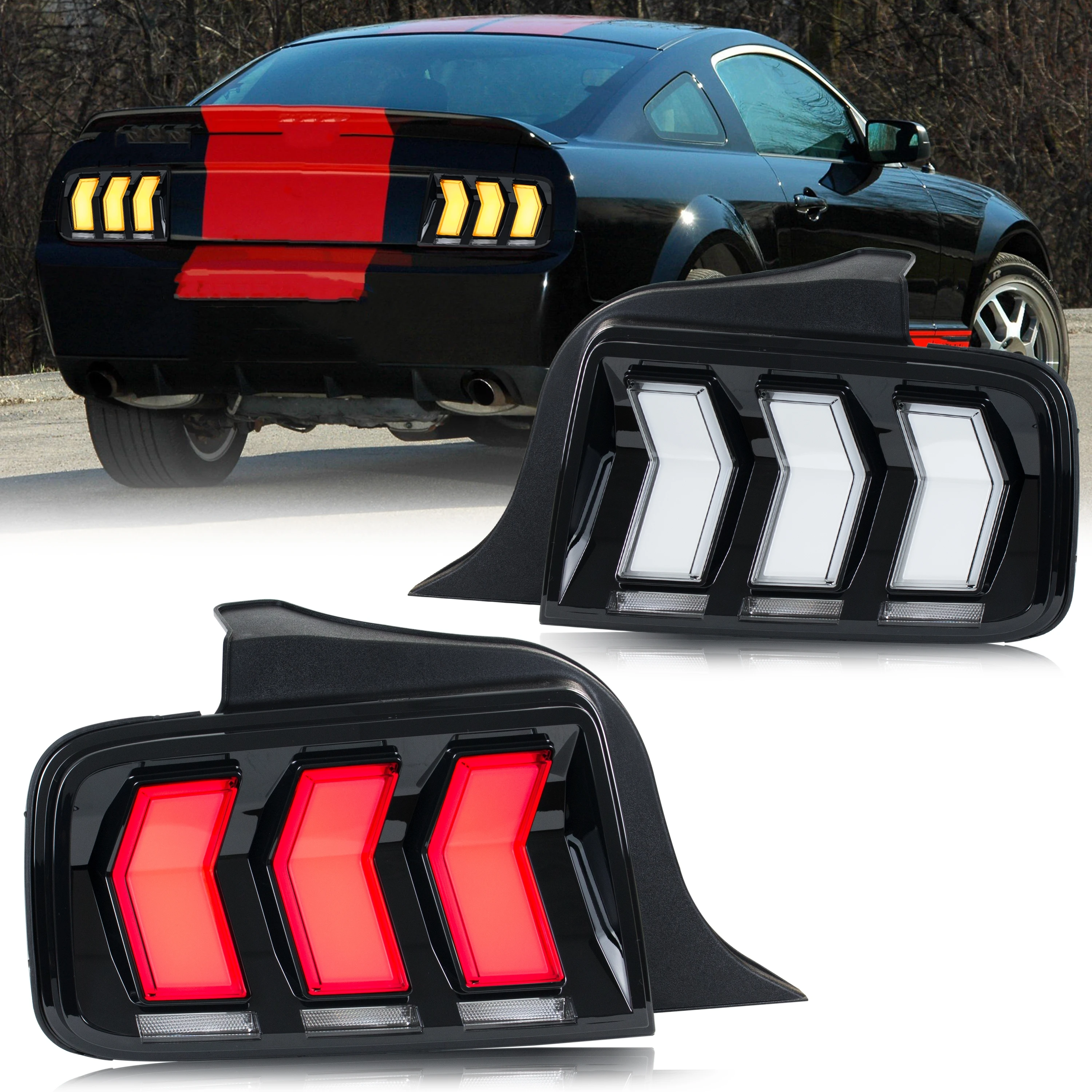 Feux Arrière LED Noirs Pour Ford Mustang 2005-2009 - Ensemble Gauche/droit, Certifié DOT/SAE | HCMOTIONZ
