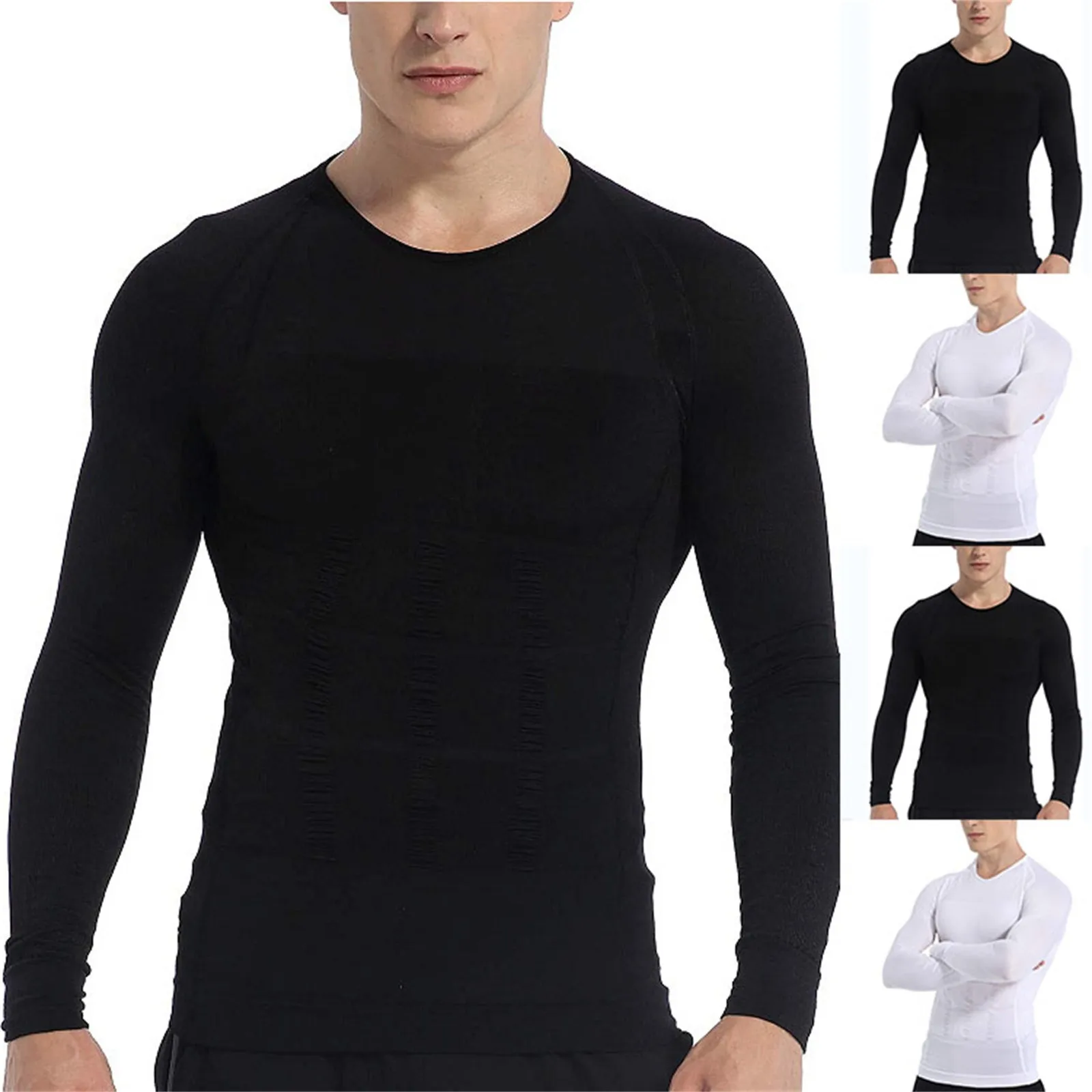 Men's New Shapewear Long Sleeved T-Shirt Tight Waisted Beer Belly Cinching Shapewear Lightweight Solid Sweatshirts Slimming Top - Image 5