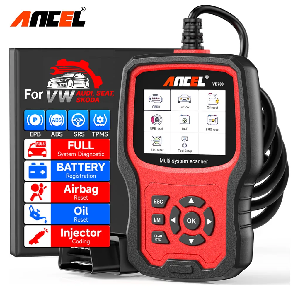 Ancel VD700 Car Diagnostic Tools for VAG VW Audi Skoda OBD2 Scanner ABS EPB TPMS DPF Full System OBD2 Code Reader Free Update