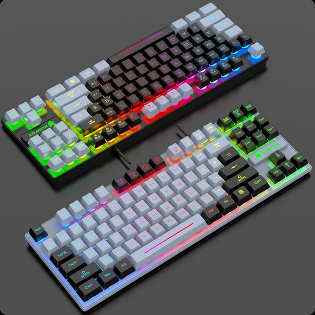 K10 87 Keys LED Luminous Keyboard Home Gaming Keyboards USB Wired Rainbow Backlight Desktop Computer Keyboard Office Accessories 2