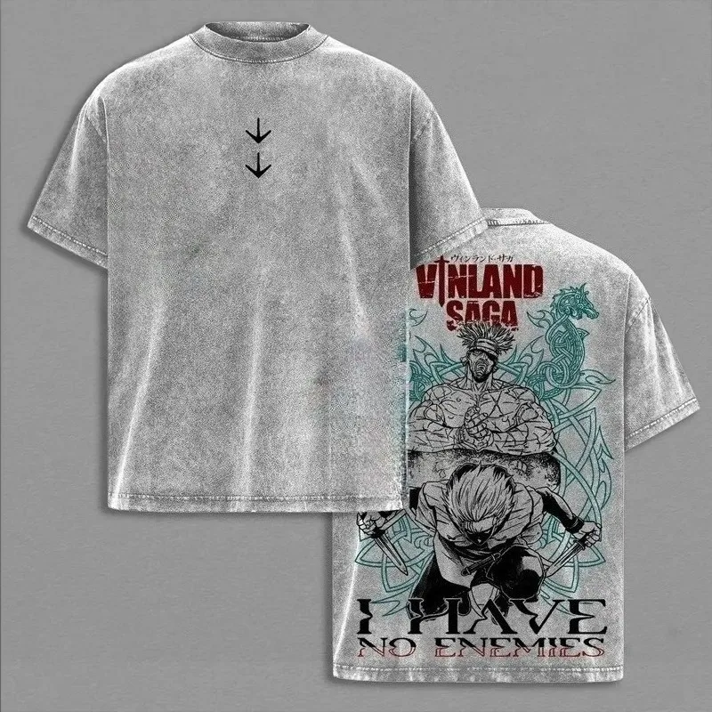 Vintage Washed Thorfinn Thorkell Manga T-Shirt - Casual Loose Fit Harajuku Tee