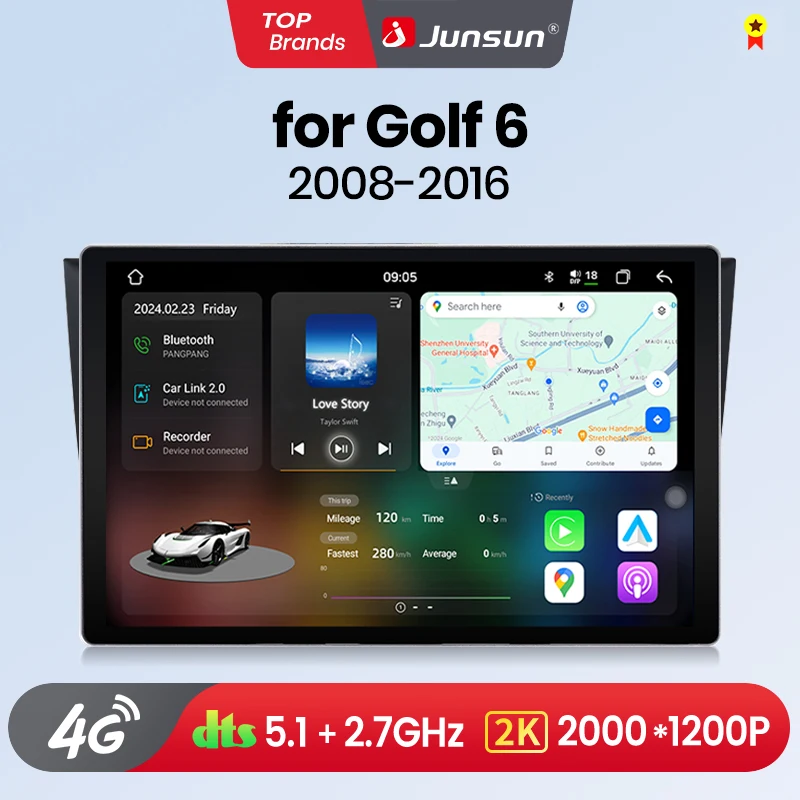 Junsun v3 plus 2k android 13 kabelloses carplay android auto auto intelligente systeme für golf 6 2013-2018 2008 autoradio