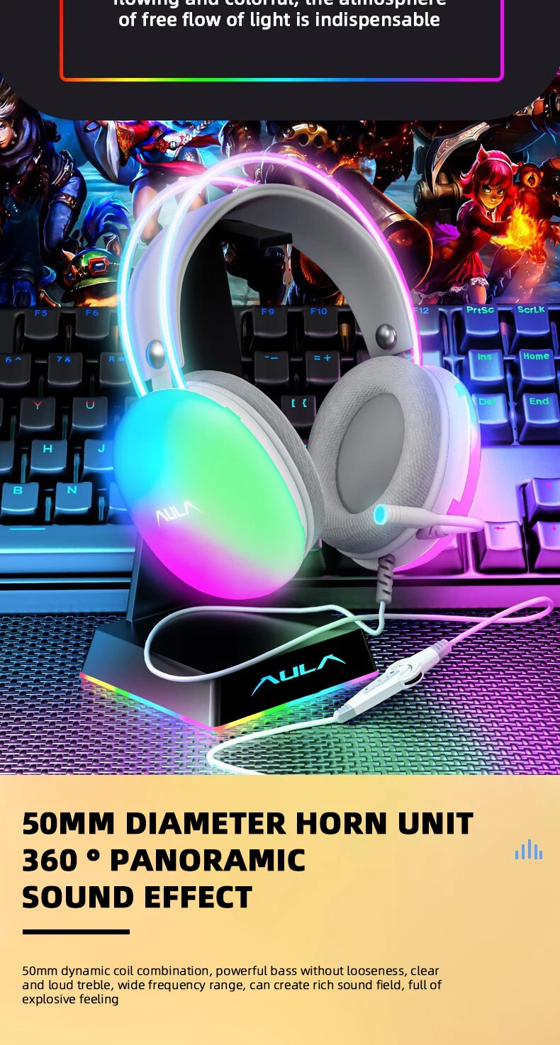 Aula s505 gaming headset med rgb lys og usb kabel_voghion.com