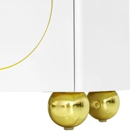 ​ ​ Белый шкаф для телевизора 170 см, низкая панель с текстурированными дверями и золотыми акцентами — современный с открытой полкой и круглыми золотыми ножками ​ ​ — изображение 5