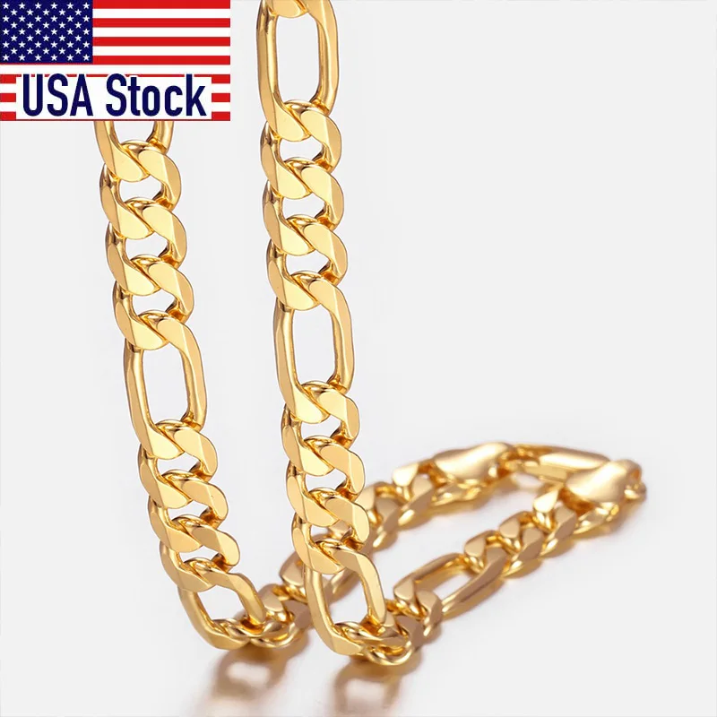 6MM Punk Men's Necklace Gold Color Figaro Link Chain for Men Women Jewelry Wholesale Dropshipping 18-32" GN18