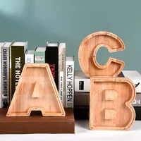 Twenty-six Letter Piggy Bank Wooden Coin Money Saving Box Jar Coins Storage Box Desktop Ornament Home Decor Crafts Xmas Gift 2