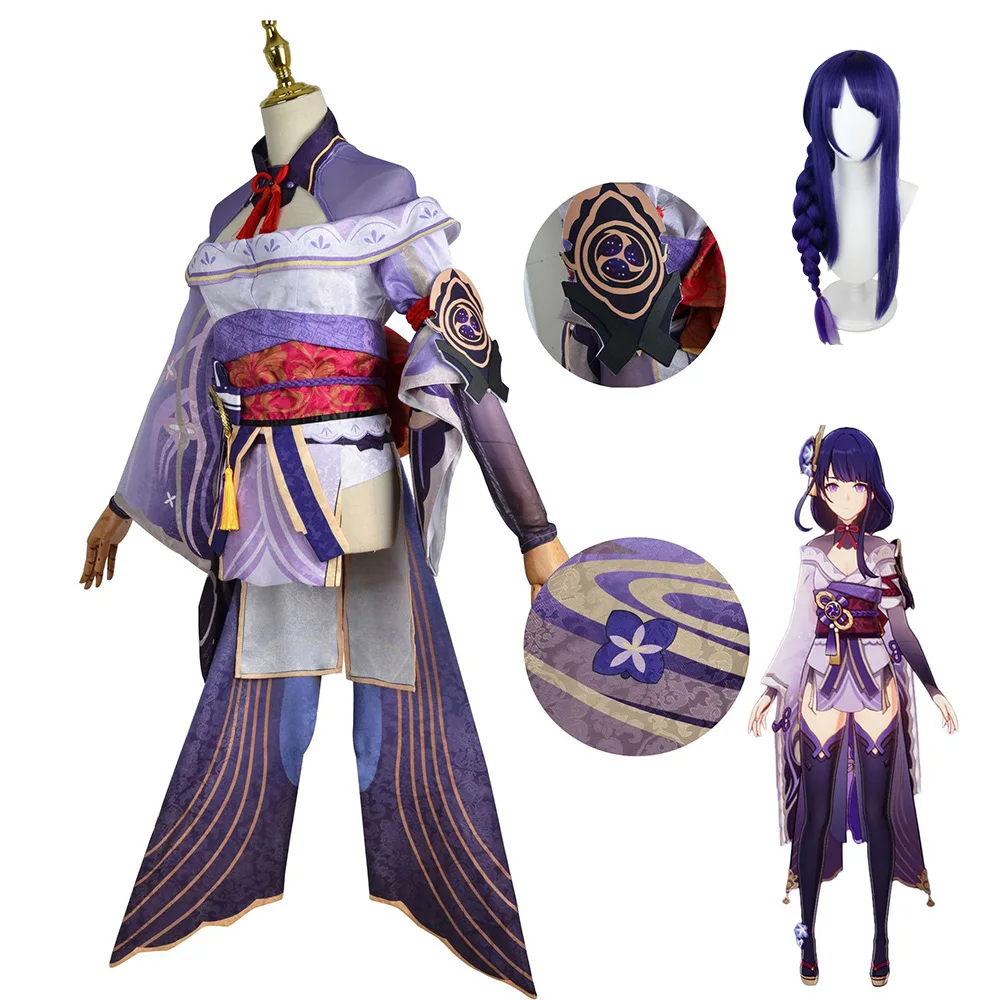 

Game Genshin Impact Raiden Shogun Cosplay Costume Outfit Fan Short Skirt Wig Cosplay Anime for Role Play Outfit for Women