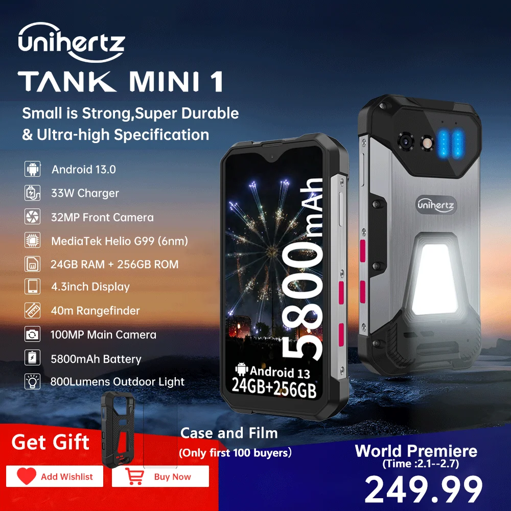 Смартфон Unihertz защищенный, 8849 дюйма, Android 13, Helio G99, 4,3 мА · ч, 5800 МП, 24 + 256 ГБ, IP68