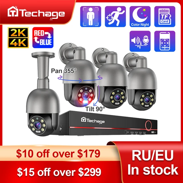 Techage 8CH 4K 5MP 8MP PTZ Security POE IP Camera System Outdoor AI Human Detection Two Way Audio Video Surveillance Camera Kit 1