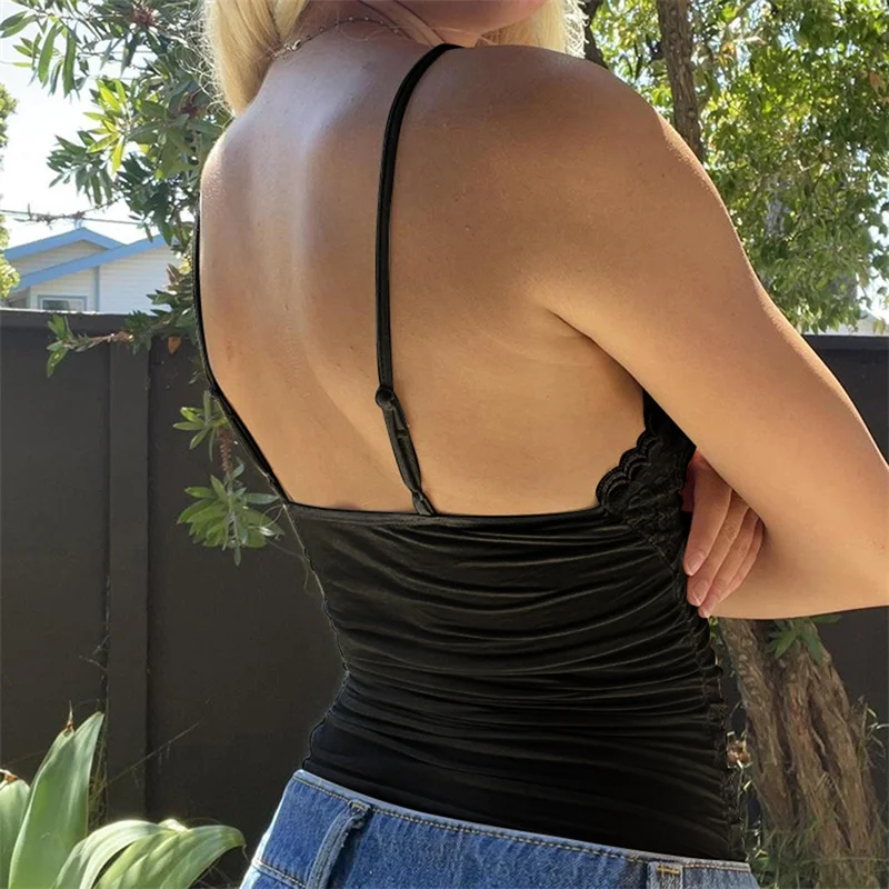 y2k Lace Trim Crop Top Women Sexy V Neck Spaghetti Strap Sleeveless Camisole with Bow 2000s Coquette Clothes Streetwear 23 y2k Lace Trim Crop Top Women Sexy V Neck Spaghetti Strap Sleeveless Camisole with Bow 2000s Coquette Clothes Streetwear