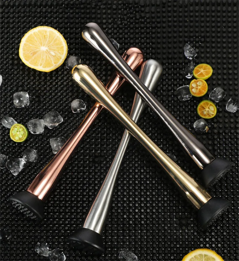 Stainless Steel Bar Cocktail Muddler with Grooved Nylon Head Ice Cube Fruit Crushed Hammer Mixing Sticks Barware Accessories