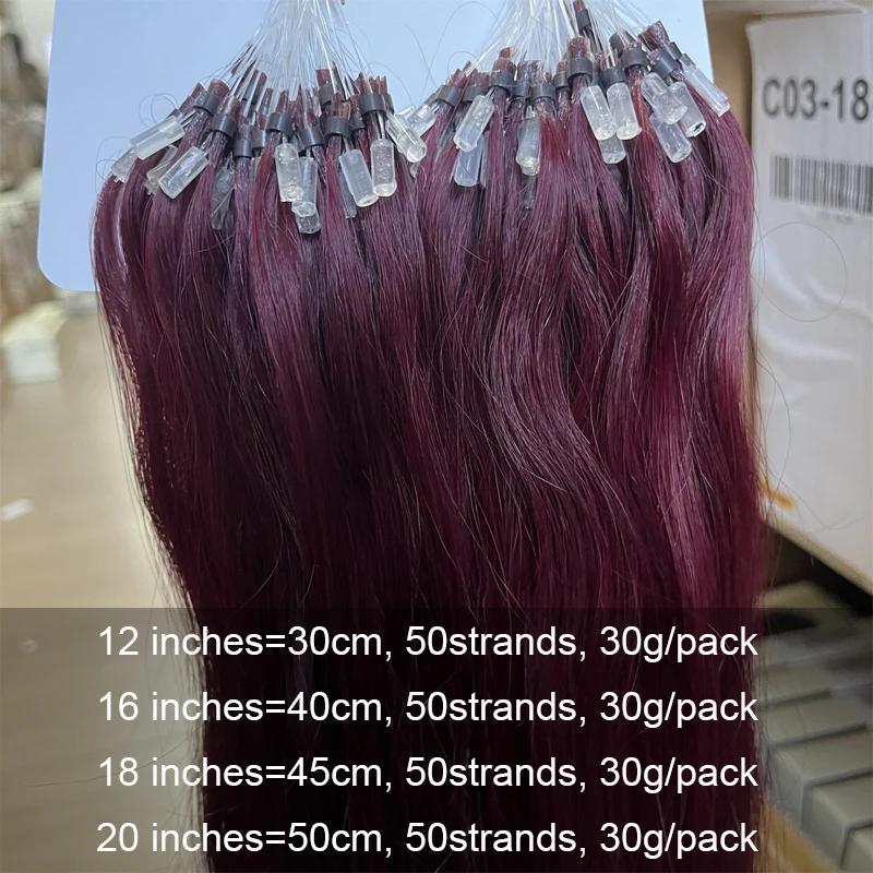 99J# Easy-to-Use Micro Ring Human Hair Extensions 50 Strands Natural Straight 30g/pack 12"-20" inches Microloop Hair Extensions