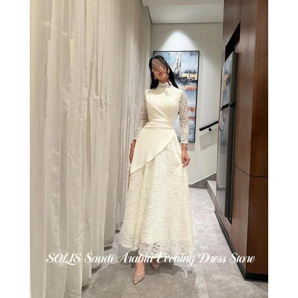 SOLIS Ivory Evening Gown High Neck Lace Formal Prom Dress with Asymmetrical Overlay Floor-Length Party Gown For Women Customized 5