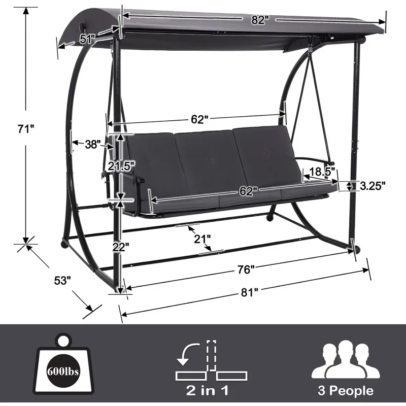 2-in-1 Patio Swing Bed 2