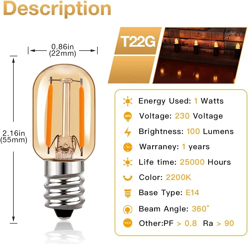 ตัวเลือกสินค้า หลอดไฟ LED Vintage Edison สไตล์ Warm White สำหรับตกแต่ง RV พร้อม E27/E14/12V