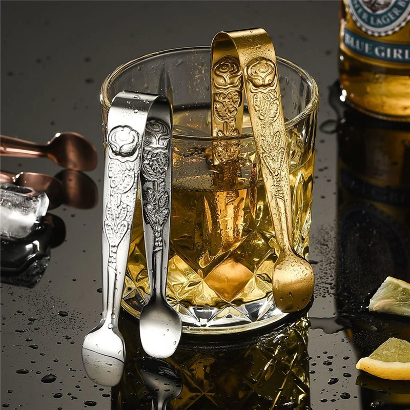 Food Tongs Stainless Steel Bar Ice Cube Clips BBQ Grill Clamp